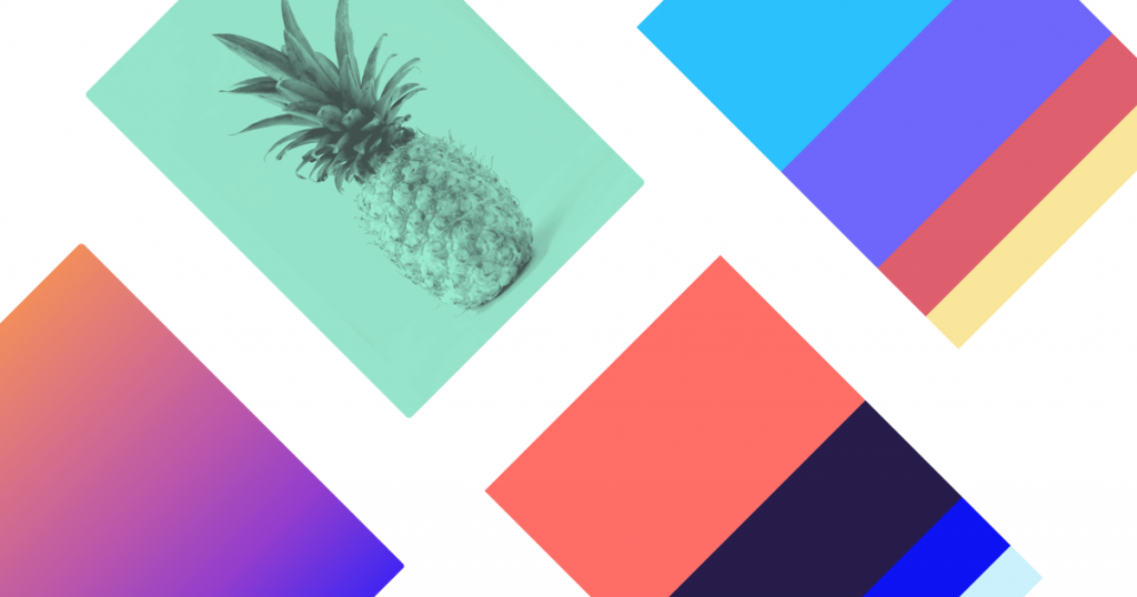 Khroma app interface with pineapple image on colorful geometric background, highlighting AI-generated color palettes for clothing design.