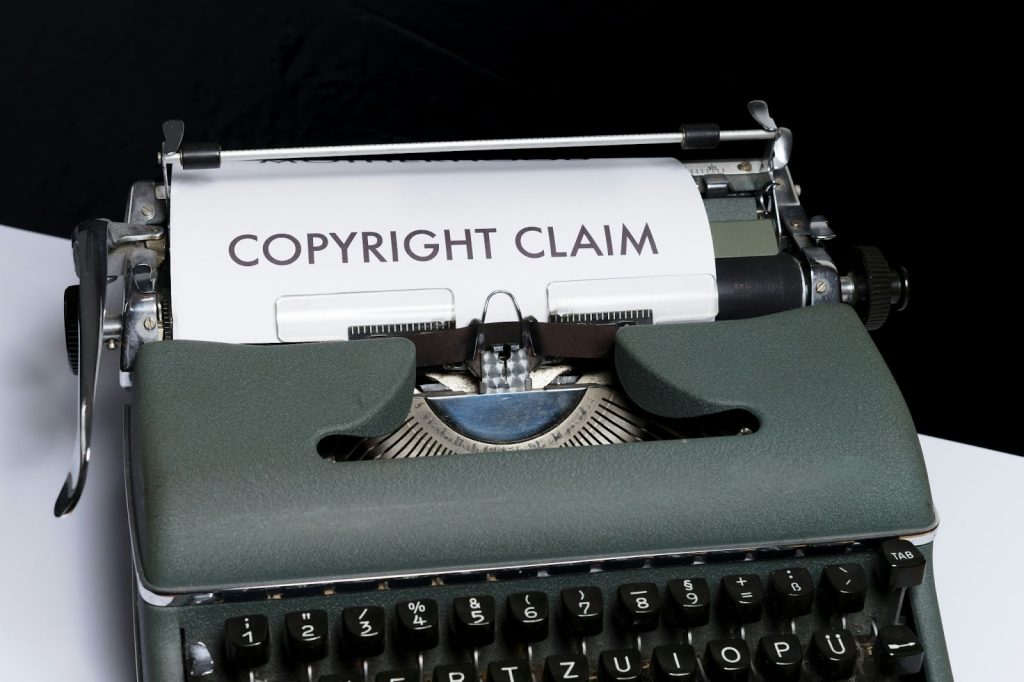 Copyright claim notice on typewriter