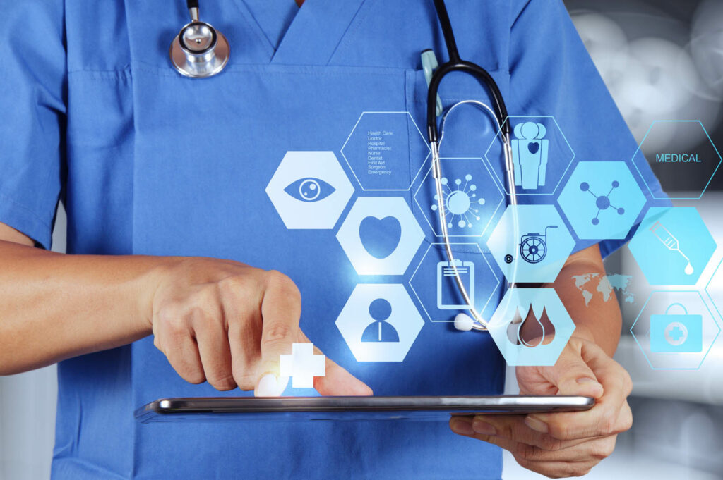 Doctor using digital health monitoring tools