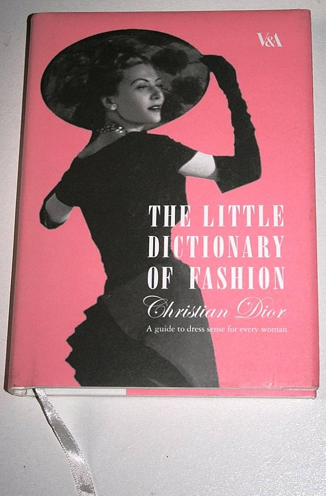 Christian Dior – The Little Dictionary of Fashion book cover, iconic pink design with vintage model, essential fashion guide by Dior
