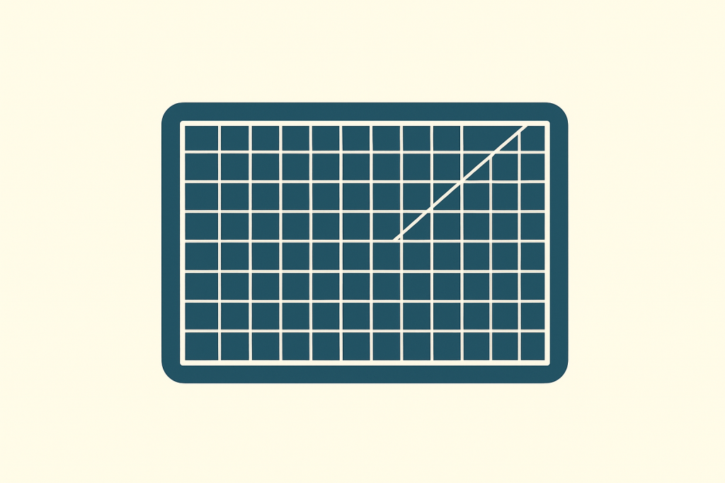 Cutting mat with grid lines for fabric and pattern cutting in fashion design.