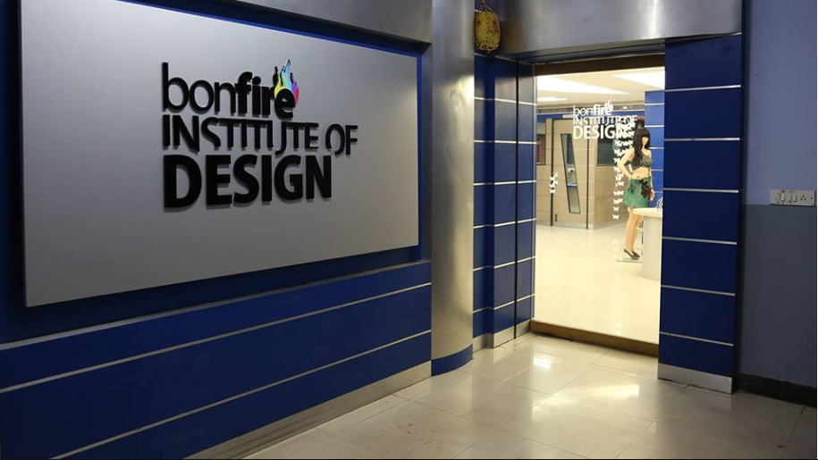 Bonfire Institute of Design Hyderabad entrance signage with contemporary corridor design and professional institute branding