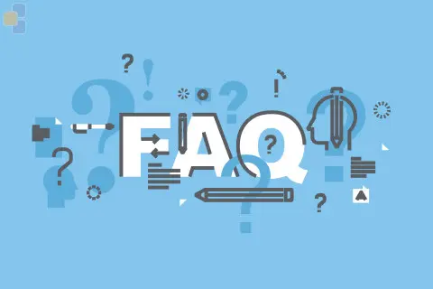 Graphic illustration spelling out 'FAQ' with question marks and design elements, suitable for the Frequently Asked Questions section of the guide on best fashion courses for professionals in India.