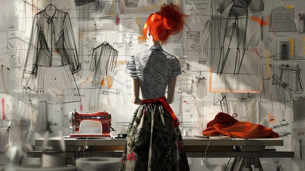 Aspiring fashion designer working on sketches and garments in studio – alternative career path after not getting into NIFT