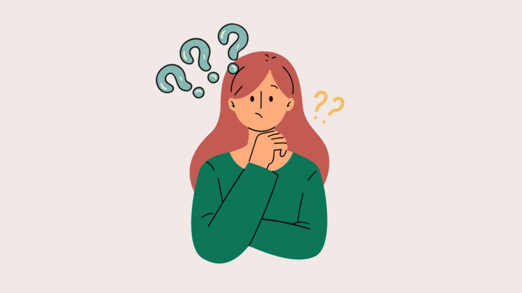 Flat vector illustration of a creative professional woman thinking about choosing between a career in fashion design or interior design.