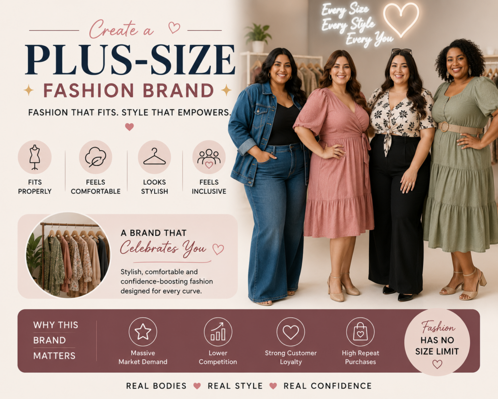 Plus-size fashion brand showcasing stylish, comfortable, and inclusive clothing for diverse body types.