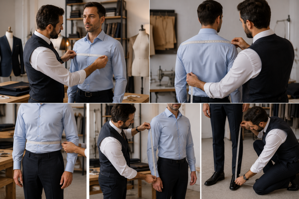 Tailor measuring body dimensions to achieve precise garment fit and custom clothing alterations