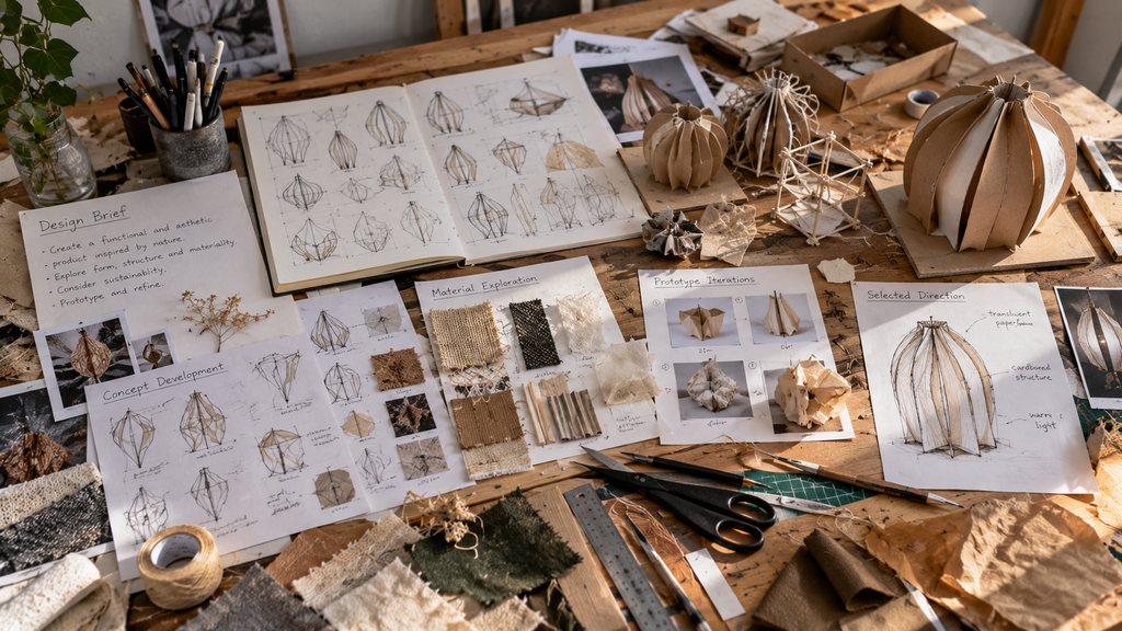 Design thinking and material exploration exercise using paper, fabric and cardboard prototypes