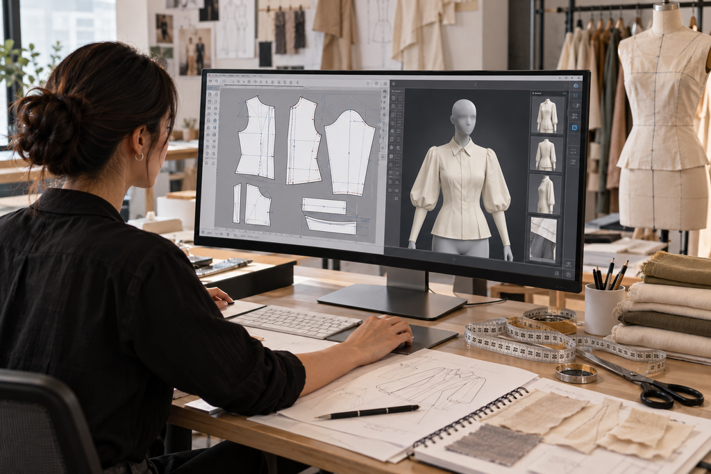 Digital pattern making with 2D garment patterns and 3D fashion design software